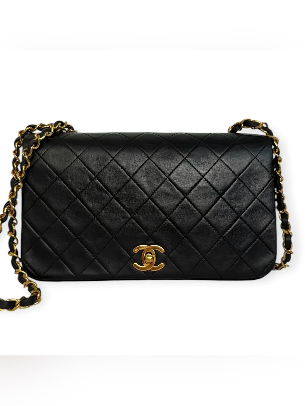 CHANEL Black Quilted Lambskin Shoulder Bag with Gold Hardware